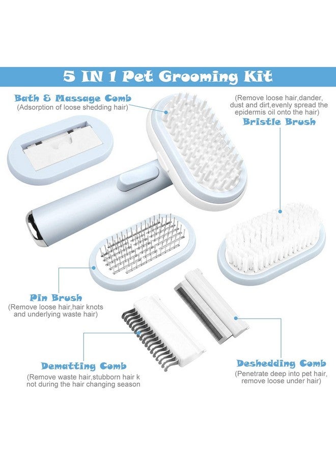 مجموعة العناية بالحيوانات الأليفة 5 في 1 فرشاة دبوس، فرشاة شعيرات، مشط إزالة التشابك، مشط إزالة الشعر المتساقط، فرشاة تدليك وحمام - Image 3