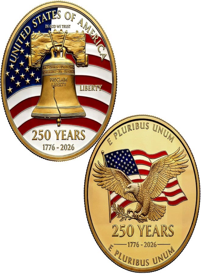 Lastikor USA 250th Anniversary Coin,2 Inch America Commemorative Medal,Double-Sided&Durable Metal Pattern,America 250 Merchandise Challenge Coins,Gift for Veteran,Diameter:2 Inch - Image 1