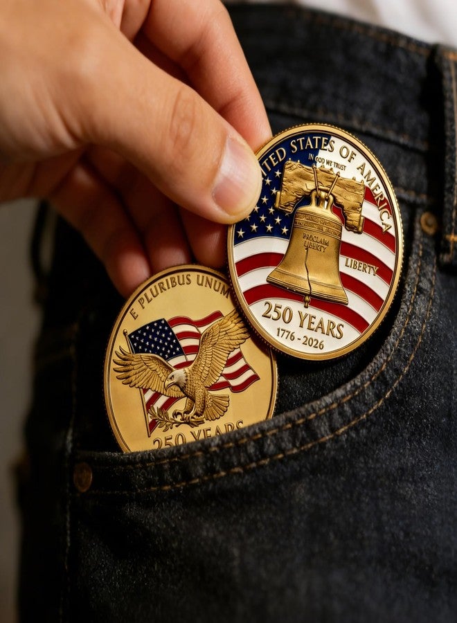 Lastikor USA 250th Anniversary Coin,2 Inch America Commemorative Medal,Double-Sided&Durable Metal Pattern,America 250 Merchandise Challenge Coins,Gift for Veteran,Diameter:2 Inch - Image 4