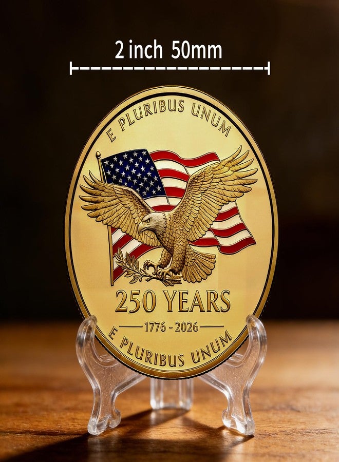 Lastikor USA 250th Anniversary Coin,2 Inch America Commemorative Medal,Double-Sided&Durable Metal Pattern,America 250 Merchandise Challenge Coins,Gift for Veteran,Diameter:2 Inch - Image 2