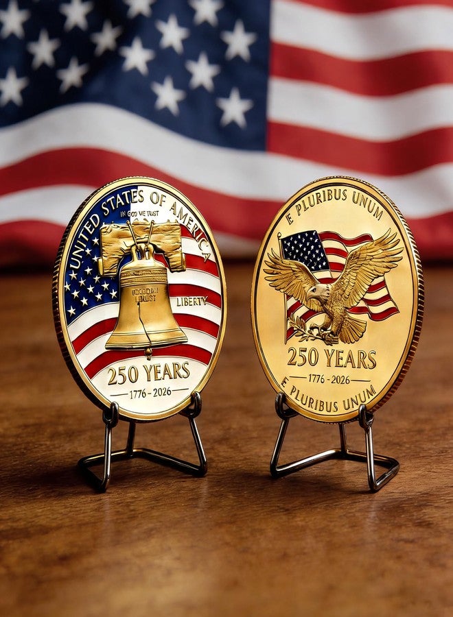 Lastikor USA 250th Anniversary Coin,2 Inch America Commemorative Medal,Double-Sided&Durable Metal Pattern,America 250 Merchandise Challenge Coins,Gift for Veteran,Diameter:2 Inch - Image 3