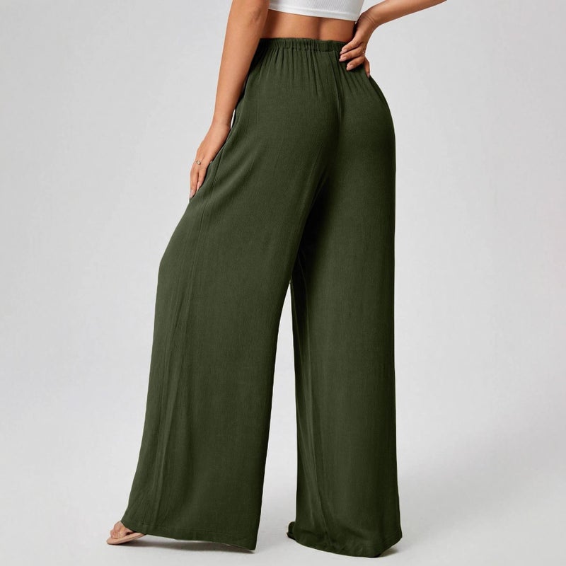 Women's Loose Wide Leg Pants, Drawstring Casual Trousers - Image 2