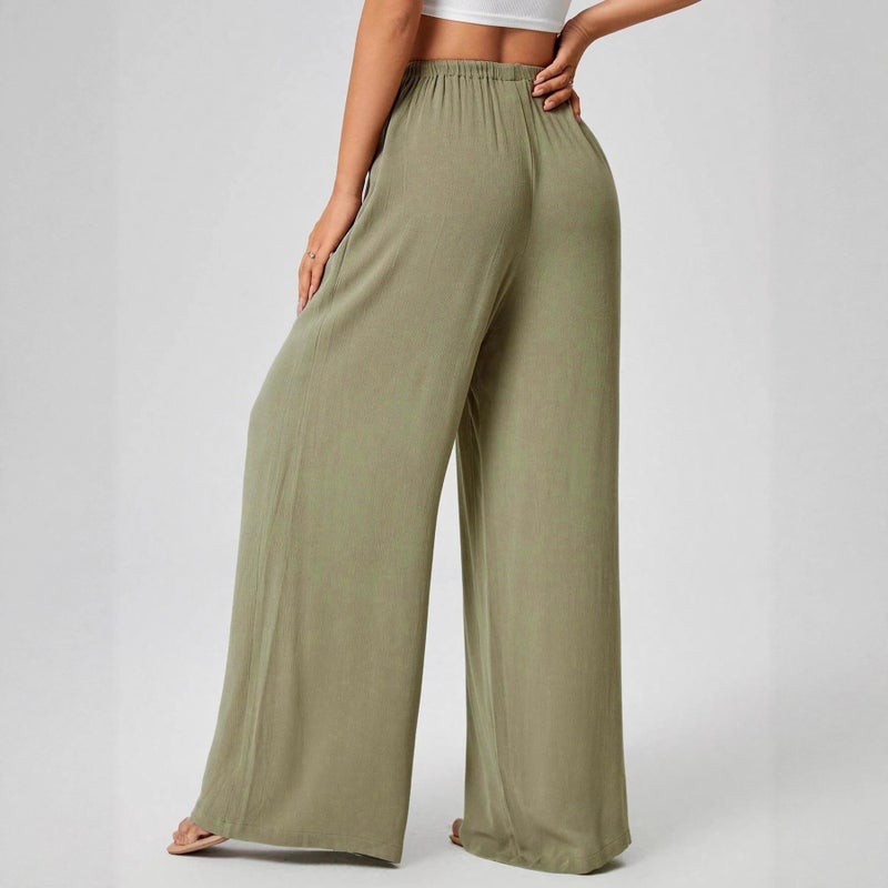 Women's Loose Wide Leg Pants, Drawstring Casual Trousers - Image 3