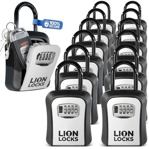 Lion Locks Key Lock Box for Keys with Code (12 Pack) 4 Digit Combination Lockbox for Keys Outdoor, Portable, Waterproof, Realtor Lock Box - Image 1