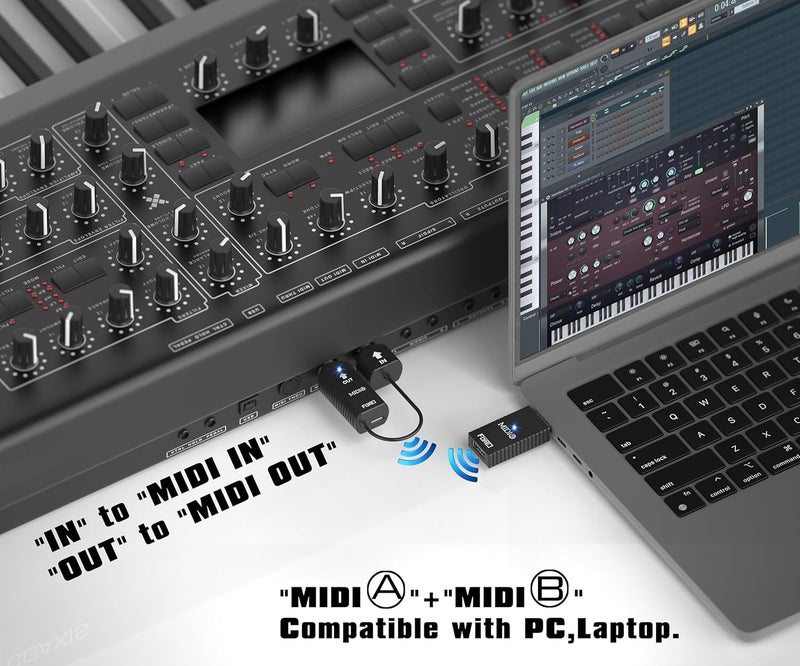 FORE K1 Wireless Bluetooth USB MIDI Interface, MIDI IN/OUT & USB Receiver, Ultra Low Latency, Work with MIDI Keyboard & Any MIDI 5-Pin Din Device Compatible with iOS, Android, Windows/mac OS 1-Pack - Image 3