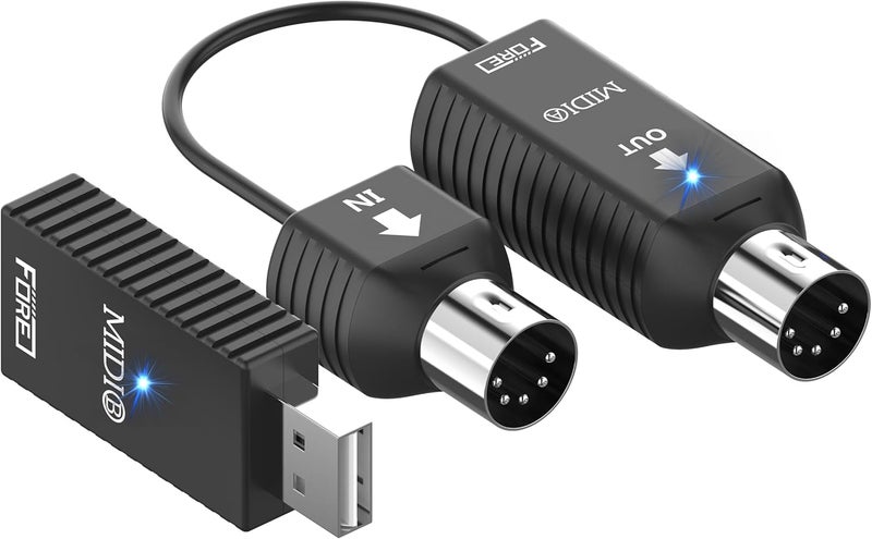 FORE K1 Wireless Bluetooth USB MIDI Interface, MIDI IN/OUT & USB Receiver, Ultra Low Latency, Work with MIDI Keyboard & Any MIDI 5-Pin Din Device Compatible with iOS, Android, Windows/mac OS 1-Pack - Image 1