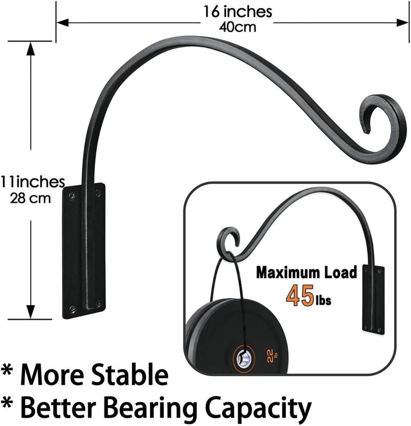 Lifyzoon Heavy Duty Plant Hanger Bracket (16"/Black) Outdoor Hand-Forged Hanging Plant Bracket Durable and Stable Bird Feeder Hanger - Image 4