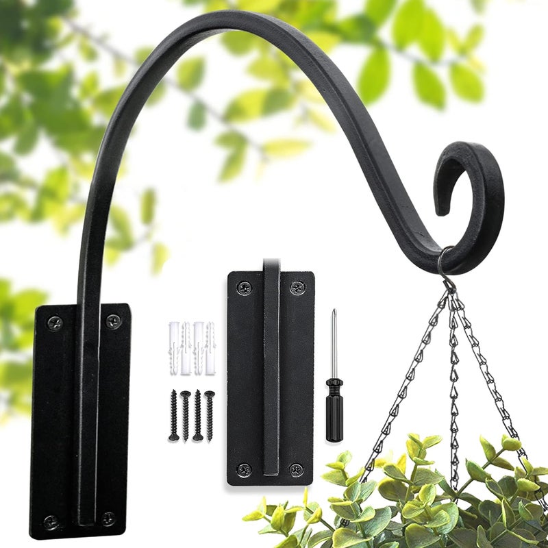 Lifyzoon Heavy Duty Plant Hanger Bracket (16"/Black) Outdoor Hand-Forged Hanging Plant Bracket Durable and Stable Bird Feeder Hanger - Image 1