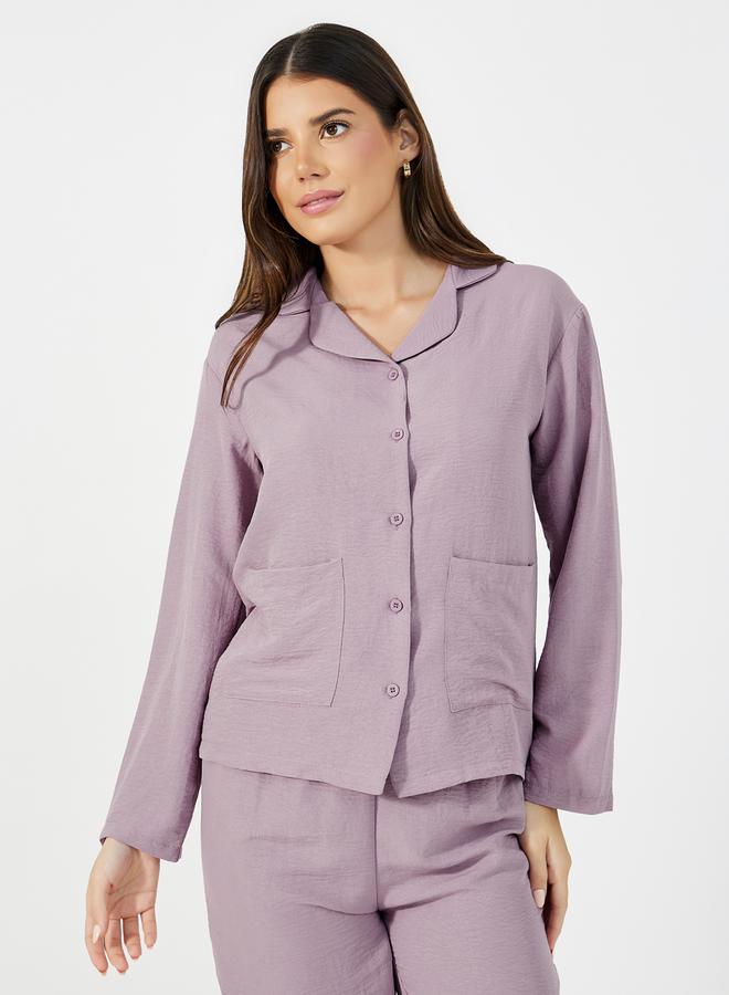 Styli Front Double Pockets Shirt & Pants Pyjama Set - Image 2