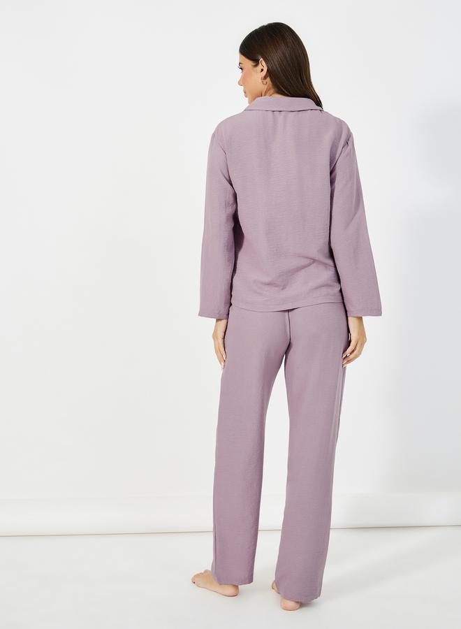 Styli Front Double Pockets Shirt & Pants Pyjama Set - Image 4
