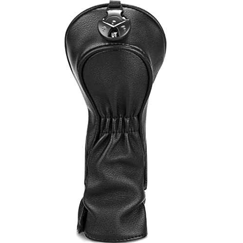 2thpart Golf Head Covers, Driver Headcover Golf Club Head Cover PU Leather Classic Black (Hybrid) - Image 3