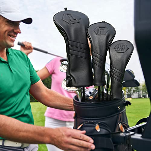 2thpart Golf Head Covers, Driver Headcover Golf Club Head Cover PU Leather Classic Black (Hybrid) - Image 5