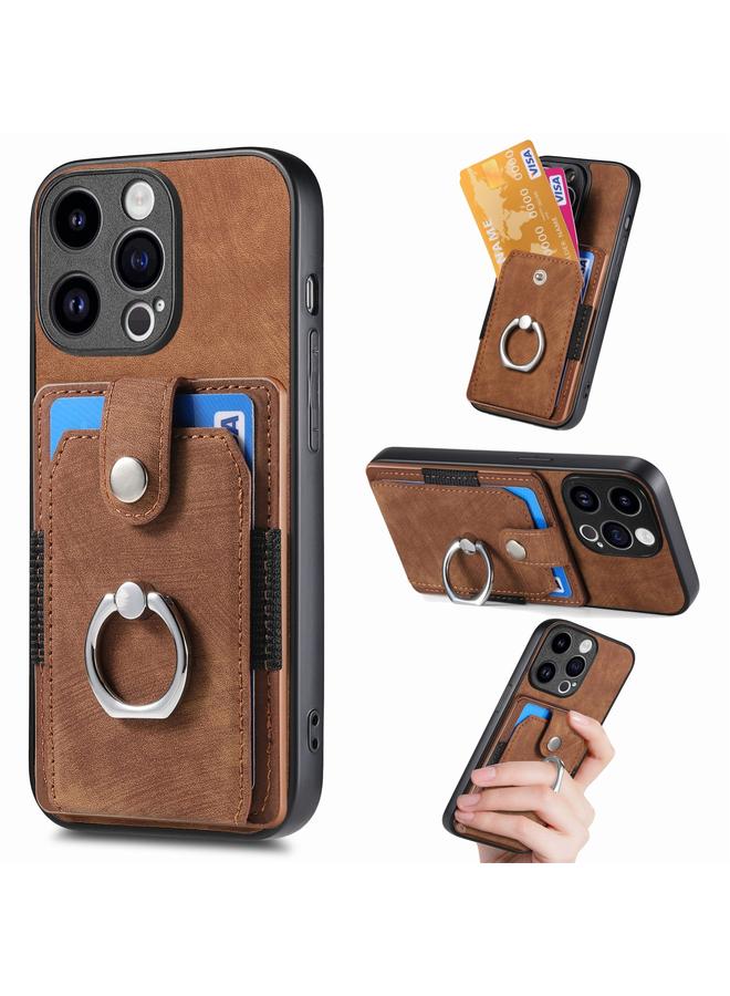 اس-توب جراب هاتف iPhone 15 Pro بتصميم كلاسيكي مع حلقة ومحفظة للبطاقات - Image 1