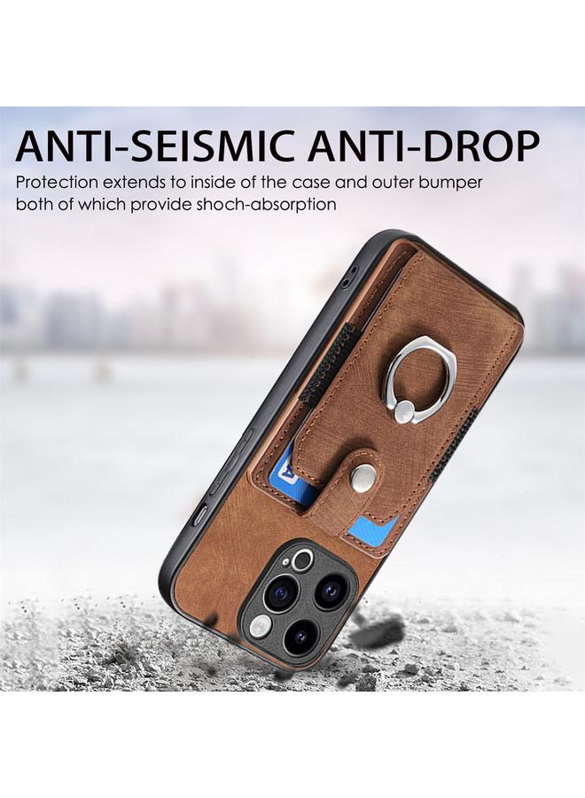 اس-توب جراب هاتف iPhone 15 Pro بتصميم كلاسيكي مع حلقة ومحفظة للبطاقات - Image 4