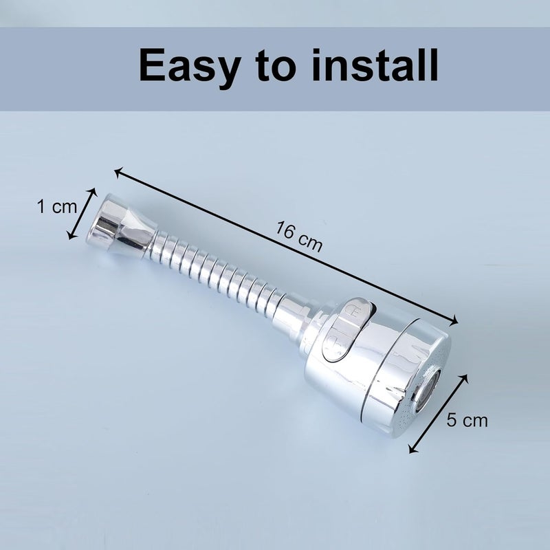 Kuber Industries Kitchen Faucet 360 Degree Rotation Swivel Faucet Adjustable Faucet Extension Tube Faucet Water Saving for Sink Taps JN002 Silver - Image 3