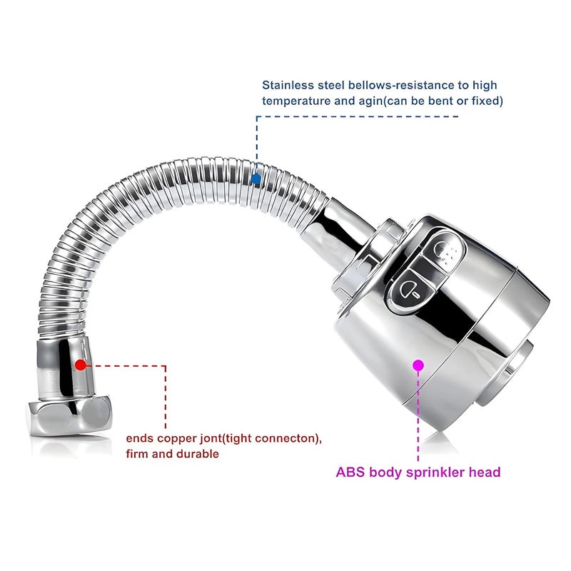 Kuber Industries Kitchen Faucet 360 Degree Rotation Swivel Faucet Adjustable Faucet Extension Tube Faucet Water Saving for Sink Taps JN002 Silver - Image 4