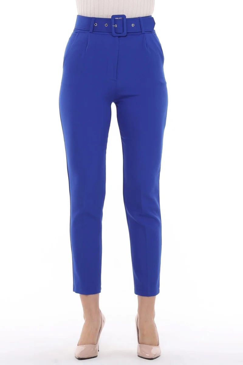 Cedy Denim Women's High Waist, Belted, Pleated Ankle Length Woven Trousers, C3008