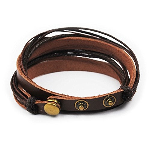 FRD.2Y Genuine Leather Bracelet for Women & Men,Unisex Multilayer Leather Adjustable Bracelet Cuff Wrap Multicolor Rope Wristband - Image 4