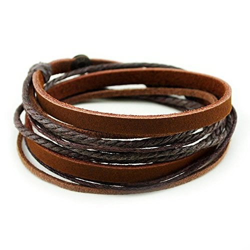 FRD.2Y Genuine Leather Bracelet for Women & Men,Unisex Multilayer Leather Adjustable Bracelet Cuff Wrap Multicolor Rope Wristband - Image 1