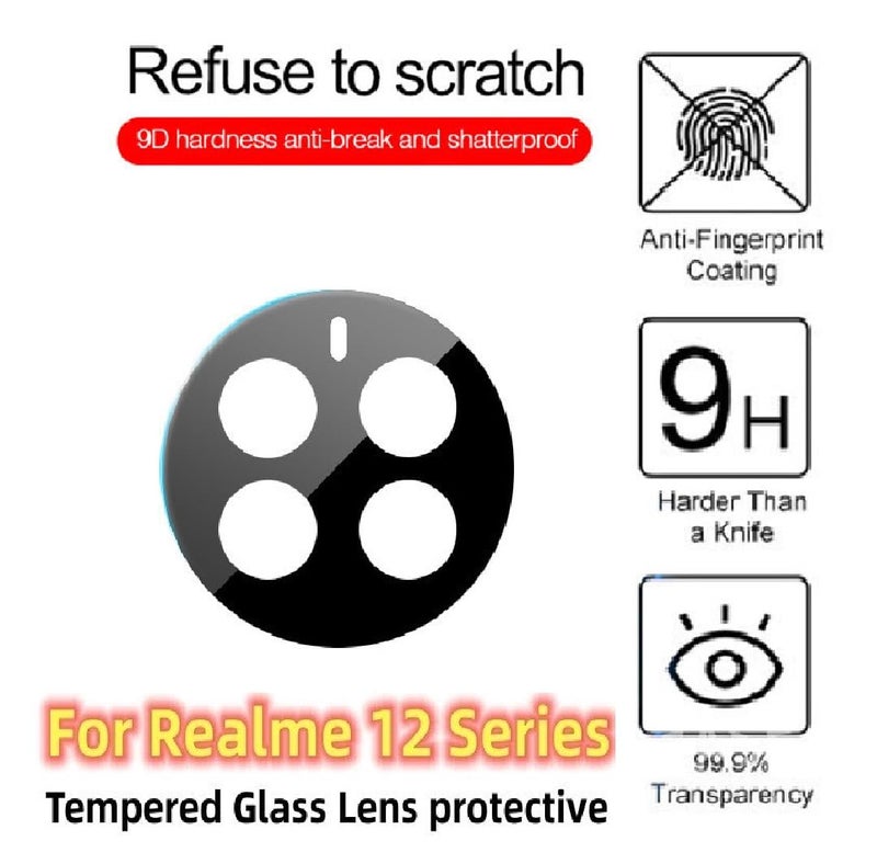 FabeKee Glass Camera Lens Protector For Realme 12 Pro 5G [9H Hardness] [6D Lens Protector ] [Easy Installation] Black - Image 4