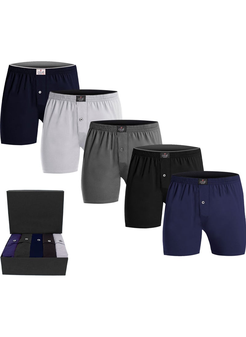 TS - Men's 100% Cotton Boxer 5-Piece Set Buttoned, Comfortable Fit, High Quality, Premium Special Black Box, Underwear, Underwear - Image 1