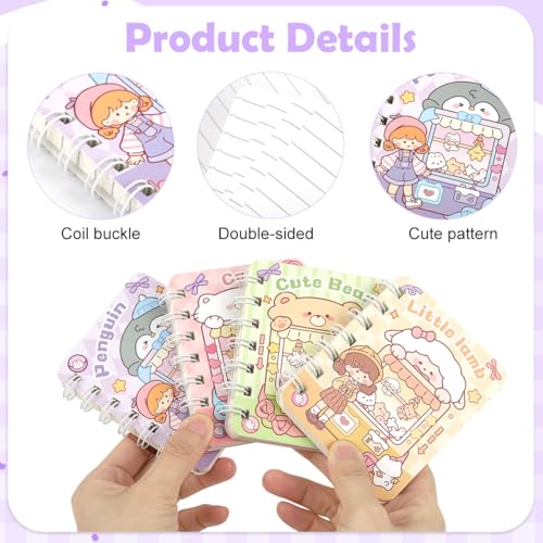 Climberty® 4 Pack A7 Mini Notebooks, Small Spiral Notepads with Cute Cartoon Hard Cover, Portable Pocket Journals for Girls, Travel Diary, Study & Gift Idea - Image 3