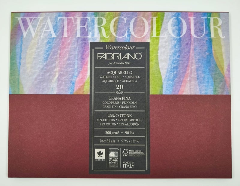 FABRIANO Studio Watercolor Paper Block, 25% Cotton – 20 Sheets, Cold Pressed, 200 GSM, 24 x 32 cm – Art Pad for Practice & Student Work|Ideal for Watercolour,Tempera,Gouache, Acrylic,Ink and Drawing. - Image 1