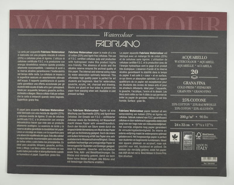 FABRIANO Studio Watercolor Paper Block, 25% Cotton – 20 Sheets, Cold Pressed, 200 GSM, 24 x 32 cm – Art Pad for Practice & Student Work|Ideal for Watercolour,Tempera,Gouache, Acrylic,Ink and Drawing. - Image 2