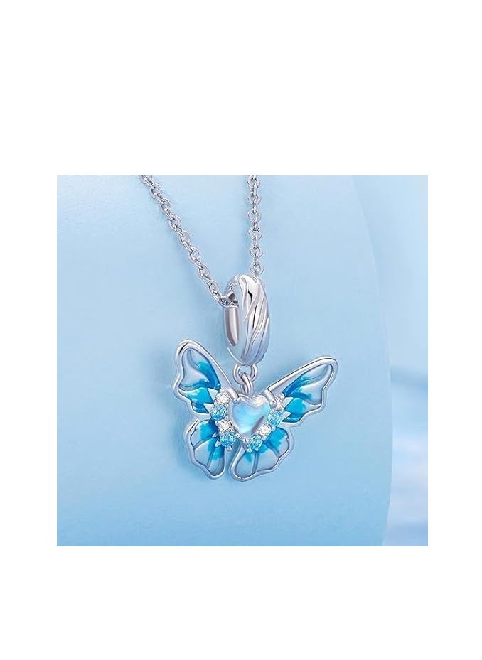 SYOSI - Shining Charm Cute Enamel Butterfly Dangle Pendant Charms for Bracelets Moments, 925 Sterling Silver Bracelet Necklace Charm Animal Charms for DIY Mothers Day Women Girls - Image 1
