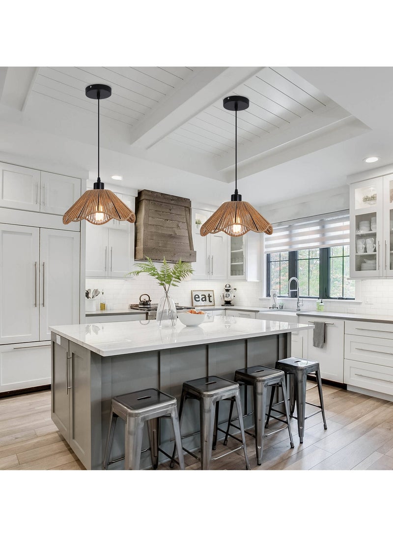 Ganeed Rattan Pendant Light Adjustable Hanging Boho Chandelier  E27 Vintage Ceiling Lamp 2 pieces - Image 2