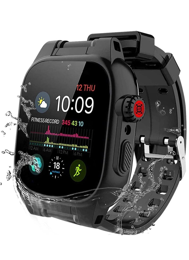 Waterproof Case for Apple Watch Series 7 45mm, 360 Full-Body Protective Case with Screen Protector, Shockproof Dustproof Waterproof Case for Apple Watch 45mm Series 7, Black - Image 1