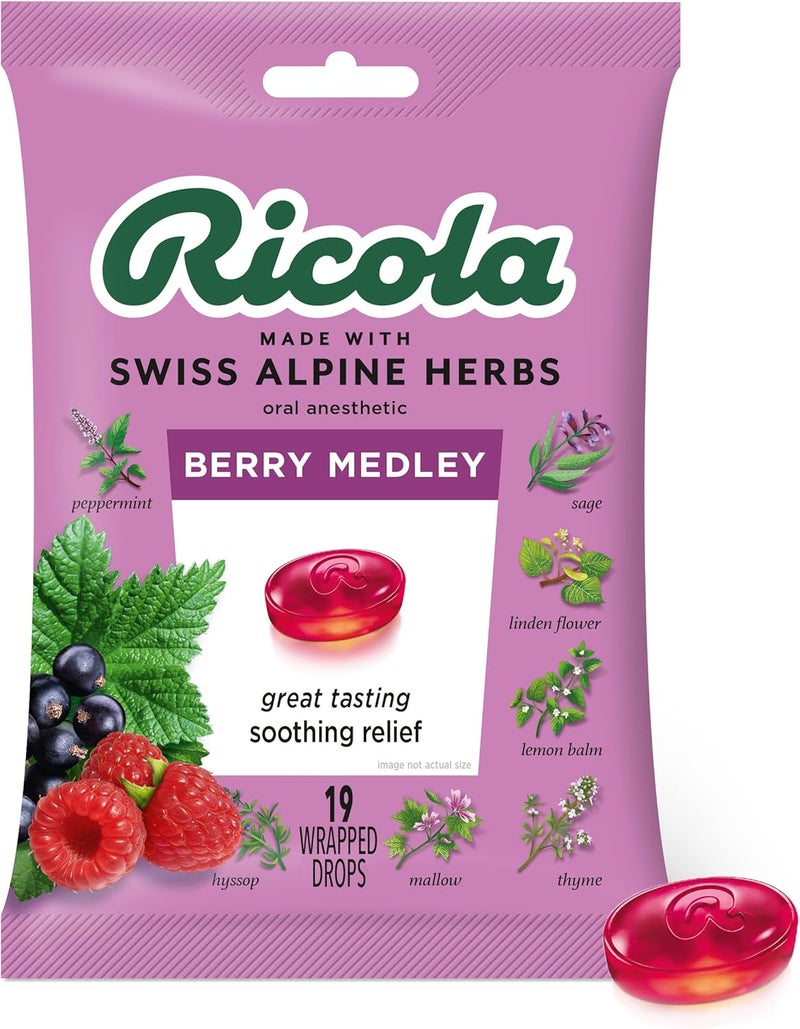 Ricola Ricola Berry Medley Bag | Cough Suppressant Throat Drops | Naturally Soothing Long-Lasting Relief - 19 Count (Pack of 1)