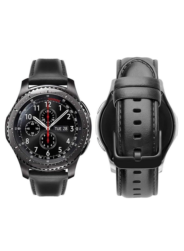 ten.tech 22mm Genuine Leather Band Compatible with Samsung Watch S3 / S4 46mm / Active 2 44 / Watch 3 45mm / Gear S3 Classic / Gear S3 Frontier by Ten Tech - Black - Image 1