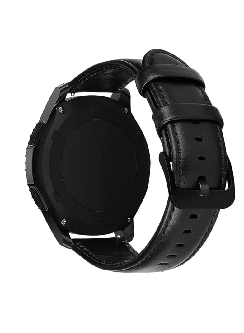 ten.tech 22mm Genuine Leather Band Compatible with Samsung Watch S3 / S4 46mm / Active 2 44 / Watch 3 45mm / Gear S3 Classic / Gear S3 Frontier by Ten Tech - Black - Image 2