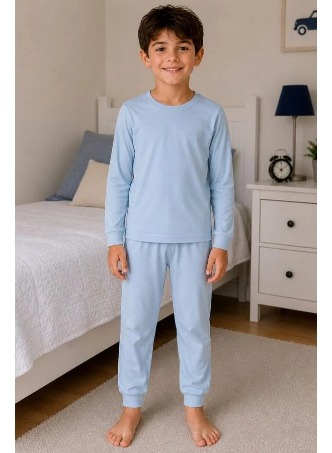 Zuzunga Soft Blue 100% Cotton Basic Boys' Pajama Set.