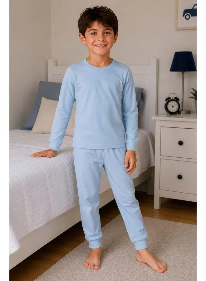 Zuzunga Soft Blue 100% Cotton Basic Boys' Pajama Set.