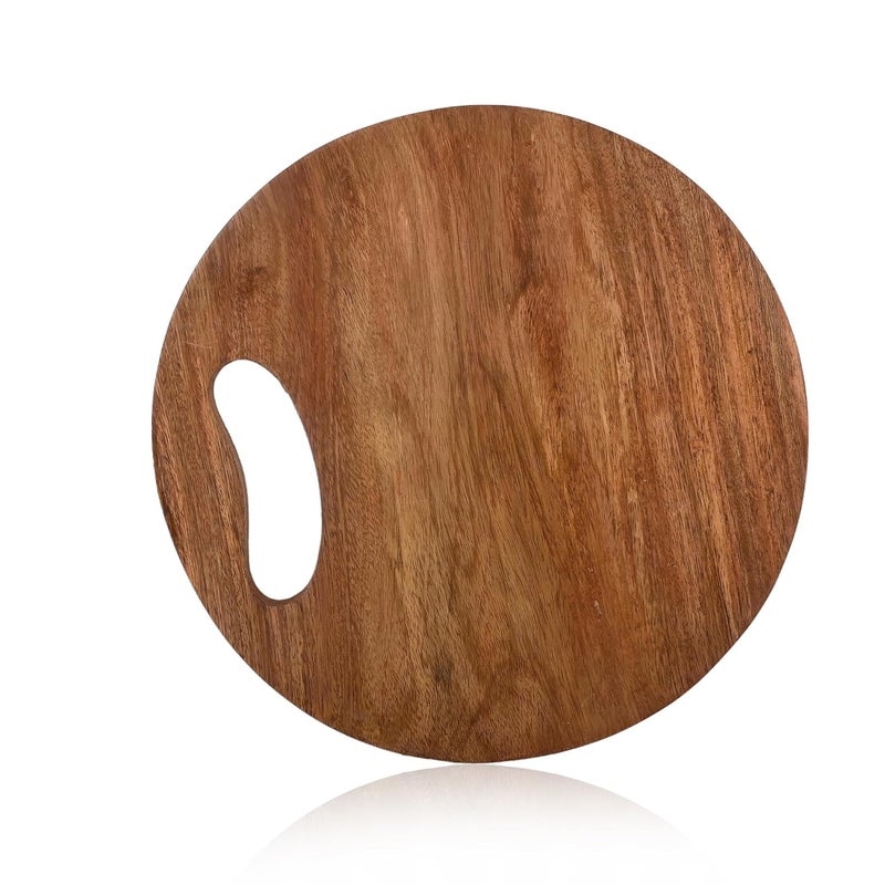Natriel Handcrafted Wooden Chopping Board EcoFriendly Durable Kitchen Essential Tray Serving Set Pack of 1 Reatangular Round RoundBrown - Image 1