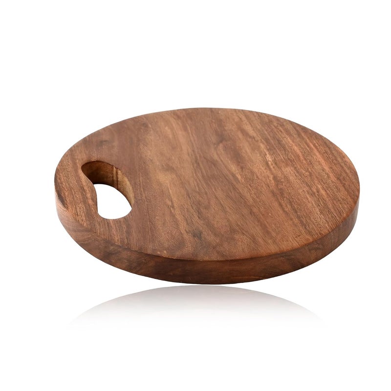 Natriel Handcrafted Wooden Chopping Board EcoFriendly Durable Kitchen Essential Tray Serving Set Pack of 1 Reatangular Round RoundBrown - Image 4