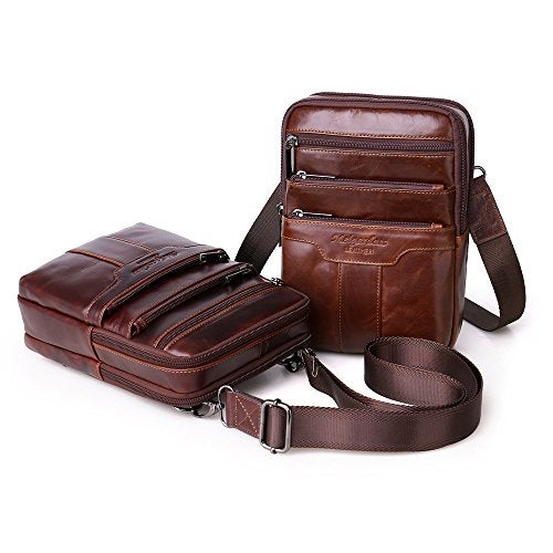Langzu Men's Genuine Leather Cowhide Vintage Messenger Bag Shoulder Bag Crossbody Bag - Image 2