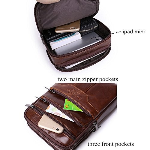 Langzu Men's Genuine Leather Cowhide Vintage Messenger Bag Shoulder Bag Crossbody Bag - Image 4