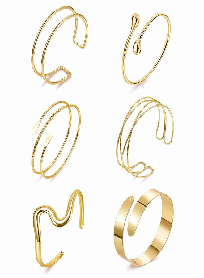 Masedy 6PCS Gold Arm Cuff Bracelets for Women Upper Armband Open Adjustable Wrist Arm Bangle Bracelets Set Minimalist Thin Stack Coil Swirl Trendy Armlet Jewelry A - Image 1