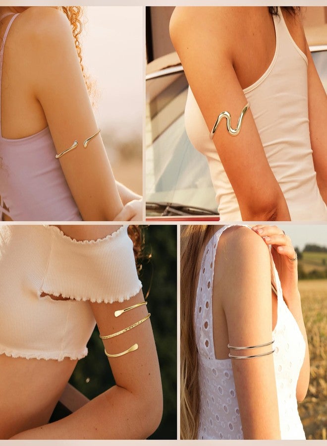 Masedy 6PCS Gold Arm Cuff Bracelets for Women Upper Armband Open Adjustable Wrist Arm Bangle Bracelets Set Minimalist Thin Stack Coil Swirl Trendy Armlet Jewelry A - Image 4
