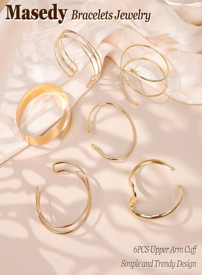 Masedy 6PCS Gold Arm Cuff Bracelets for Women Upper Armband Open Adjustable Wrist Arm Bangle Bracelets Set Minimalist Thin Stack Coil Swirl Trendy Armlet Jewelry A - Image 3
