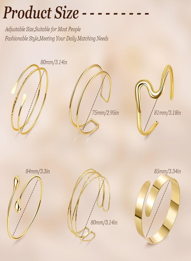 Masedy 6PCS Gold Arm Cuff Bracelets for Women Upper Armband Open Adjustable Wrist Arm Bangle Bracelets Set Minimalist Thin Stack Coil Swirl Trendy Armlet Jewelry A - Image 2