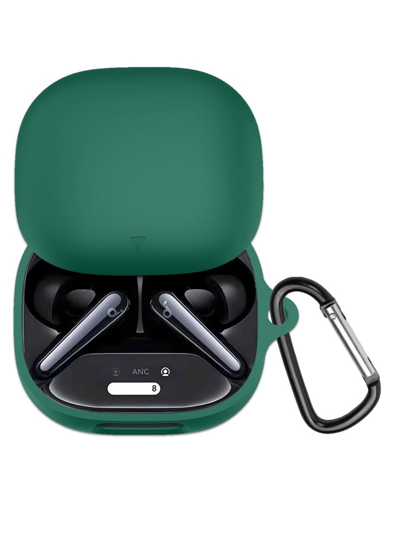 Compatible for Anker Soundcore Liberty 4 Pro Case, Silicone Shockproof Protective Cover with Carabiner(green) 