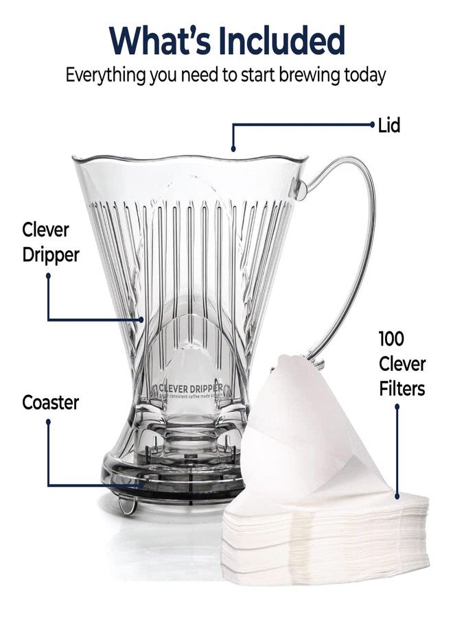 Clever Coffee Dripper and Filters, Large 18 oz, Original Classic Design, Safe BPA Free Plastic, Drip Coffee Maker, Pour Over, 100 Filters, Coaster and Lid - Image 2