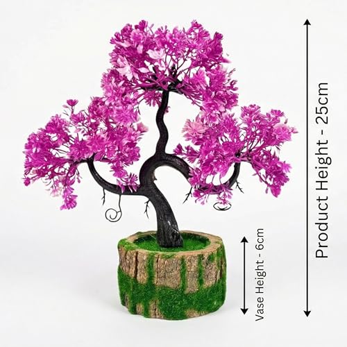 Dekorly Artificial Plants with Green Wooden Pot Fake Bonsai Plants Greenery Desktop Display Simulation,Office,Home Office Bedroom Living Room Tabletop Bathroom Decor | Height : 25CM (Rani) - Image 3