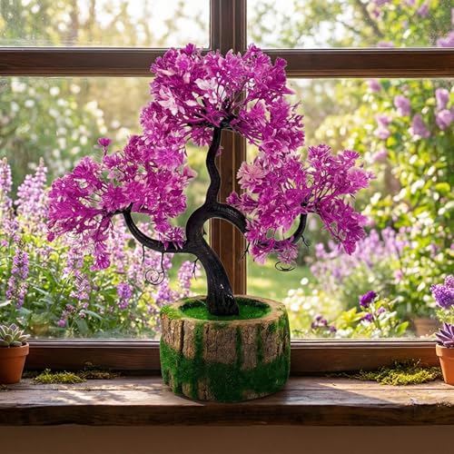 Dekorly Artificial Plants with Green Wooden Pot Fake Bonsai Plants Greenery Desktop Display Simulation,Office,Home Office Bedroom Living Room Tabletop Bathroom Decor | Height : 25CM (Rani) - Image 4