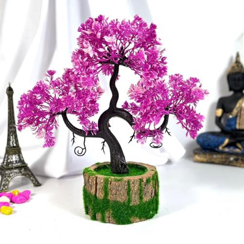 Dekorly Artificial Plants with Green Wooden Pot Fake Bonsai Plants Greenery Desktop Display Simulation,Office,Home Office Bedroom Living Room Tabletop Bathroom Decor | Height : 25CM (Rani) - Image 1