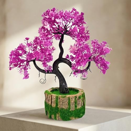 Dekorly Artificial Plants with Green Wooden Pot Fake Bonsai Plants Greenery Desktop Display Simulation,Office,Home Office Bedroom Living Room Tabletop Bathroom Decor | Height : 25CM (Rani) - Image 2